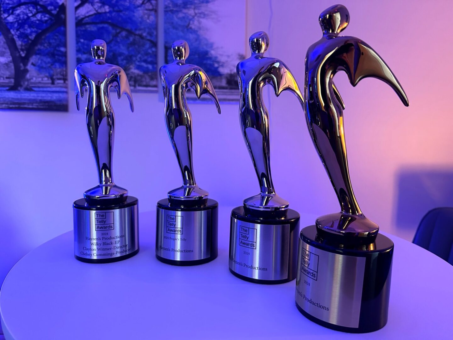 Four awards are lined up on top of each other.